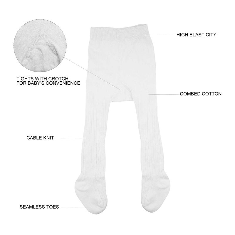 Namektch Baby Girls Tights, Seamless Knit Cotton Leggings Pants Infant Toddler Girl Stockings (White, 1-2 Years) - Image 2